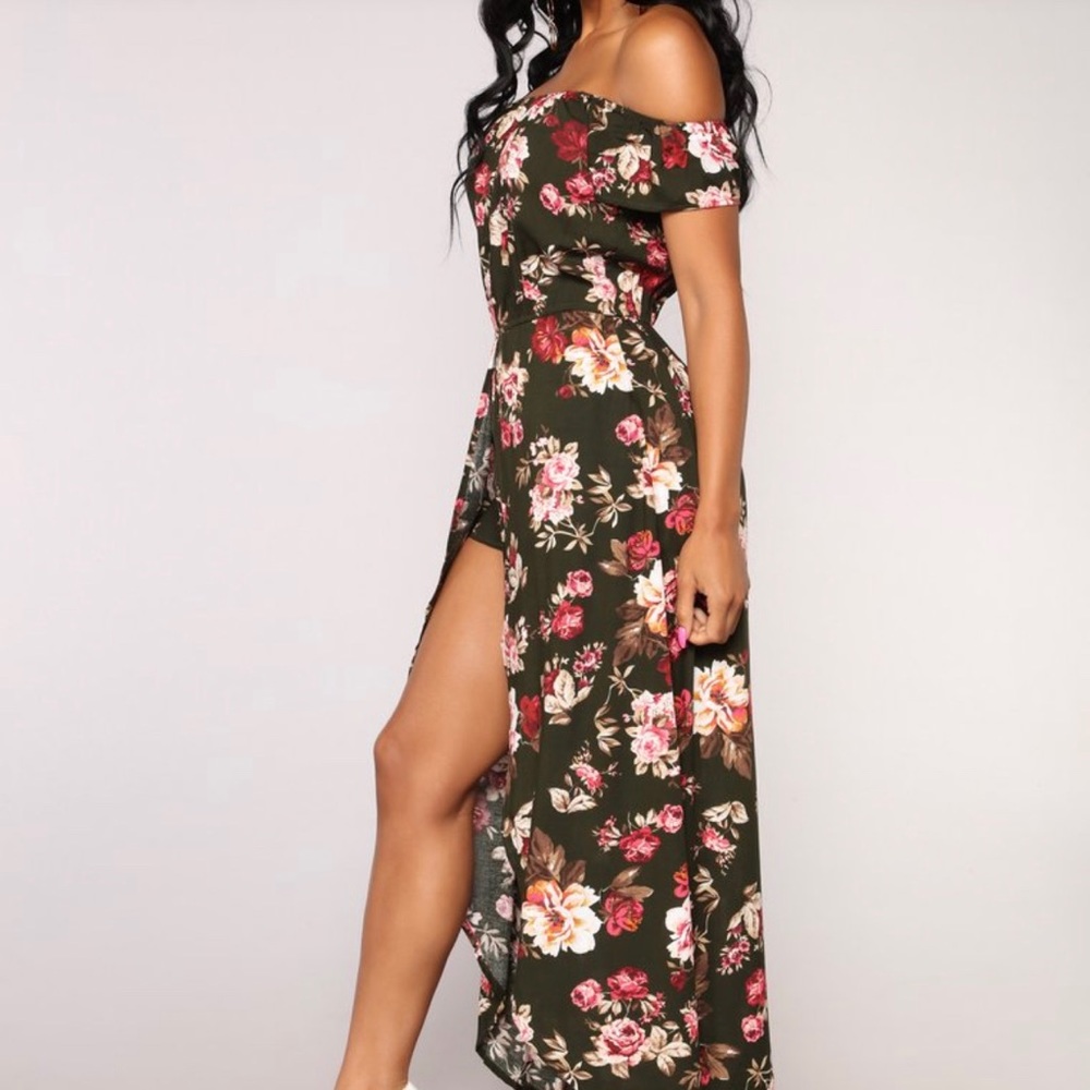 Floral Maxi Romper - Olive Size Small
